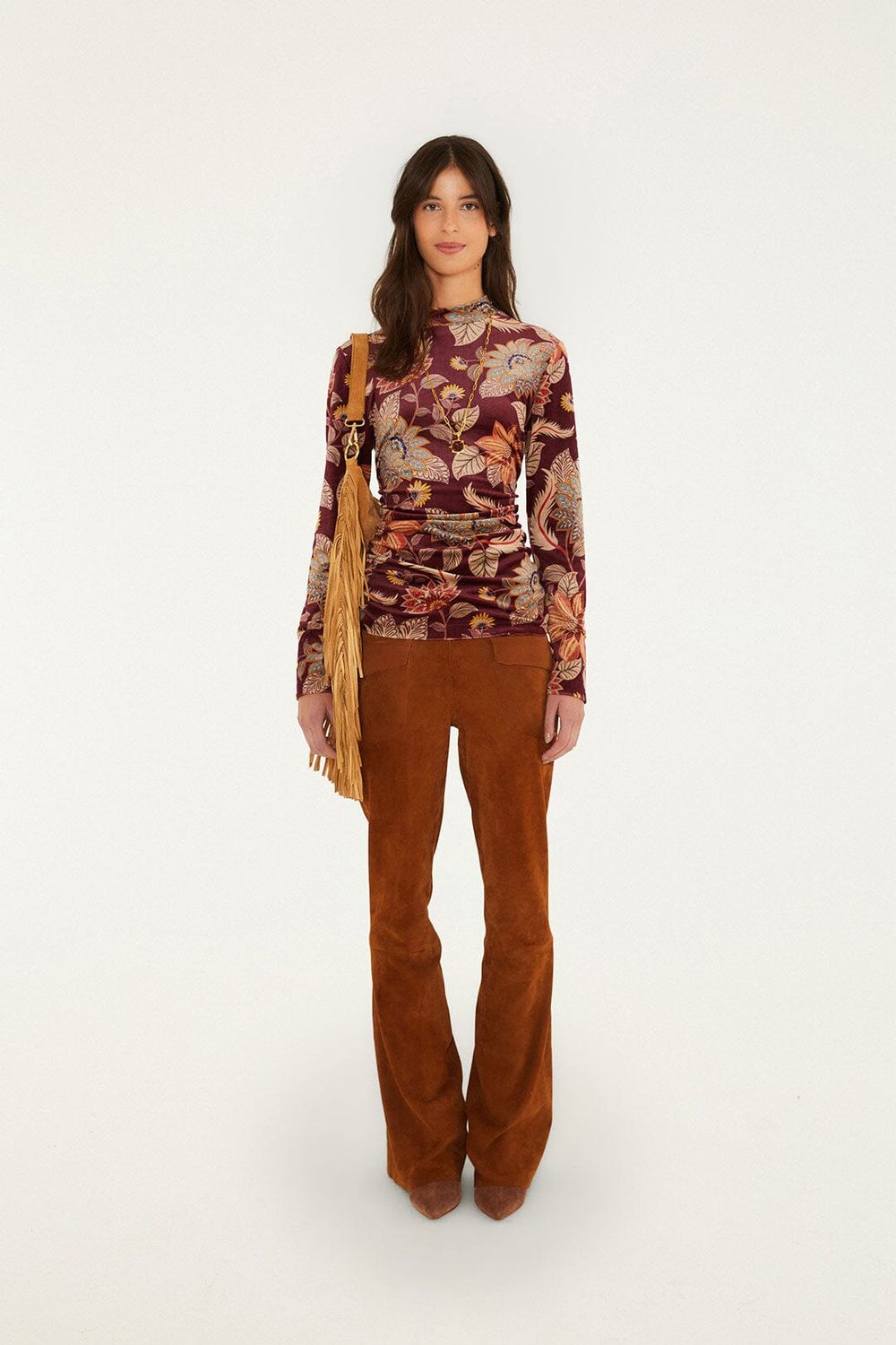 FARM RIO Delhi Floral burgundy velvet jersey top FARM RIO Delhi Floral burgundy velvet jersey top