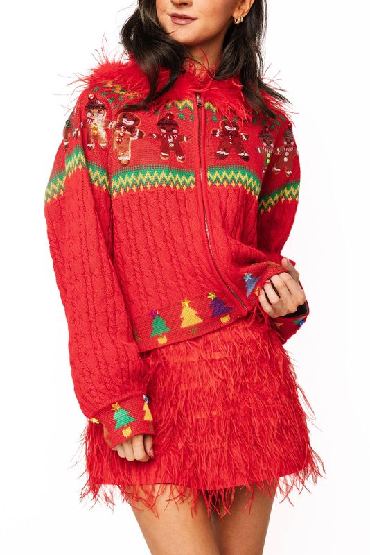QUEEN OF SPARKLES gingerbread feather hood sweater QUEEN OF SPARKLES gingerbread feather hood sweater