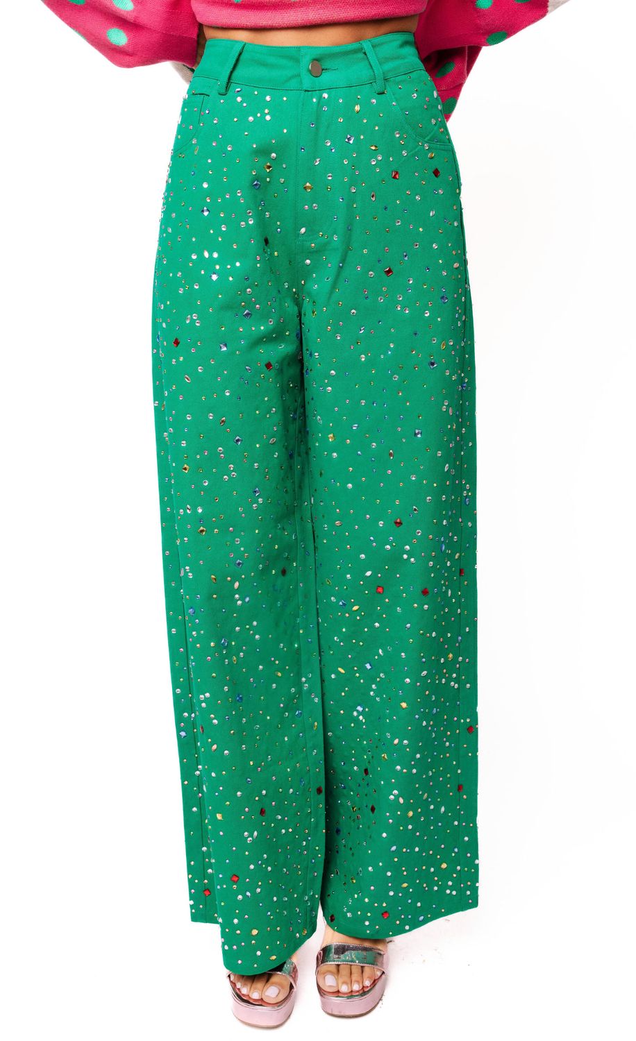 QUEEN OF SPARKLES Green multi rhinestone jeans QUEEN OF SPARKLES Green multi rhinestone jeans