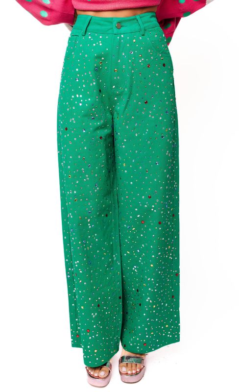QUEEN OF SPARKLES Green multi rhinestone jeans QUEEN OF SPARKLES Green multi rhinestone jeans