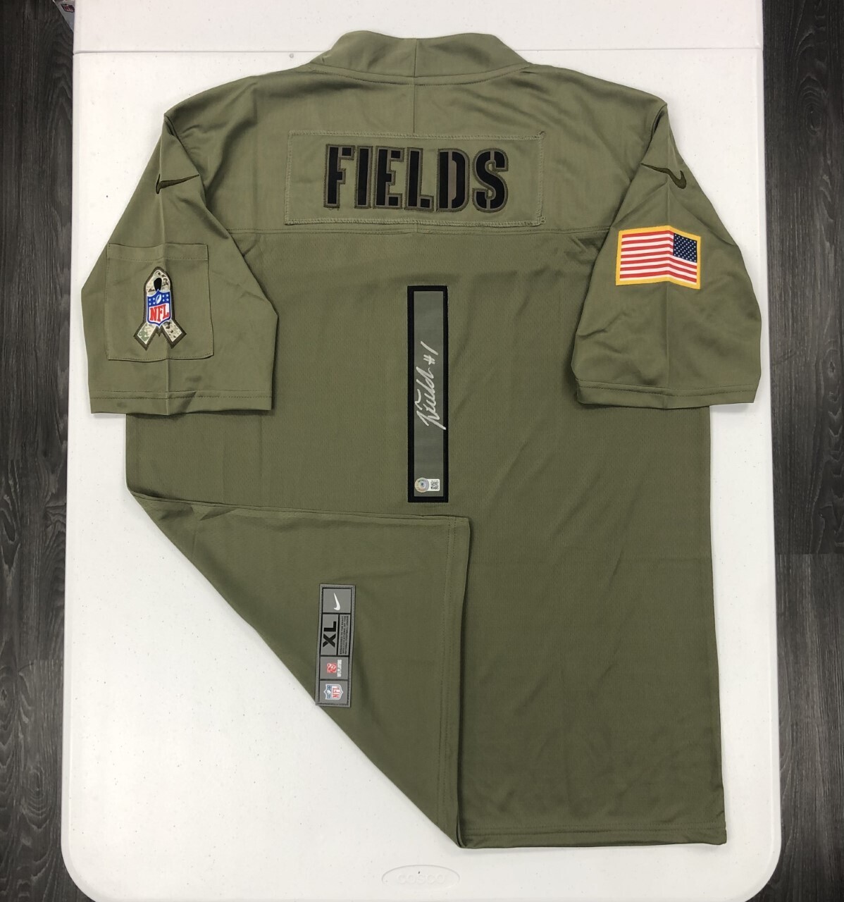 Justin Fields Signed Salute to Service Jersey (Silver Ink)