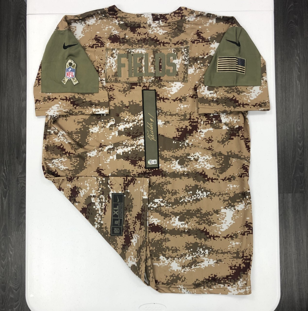 ​Justin Fields signed Camo Salute to Service jersey (Gold Ink)