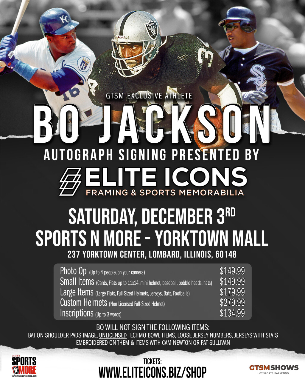 Bo Jackson Autograph Ticket (Full-Size Custom Helmet)