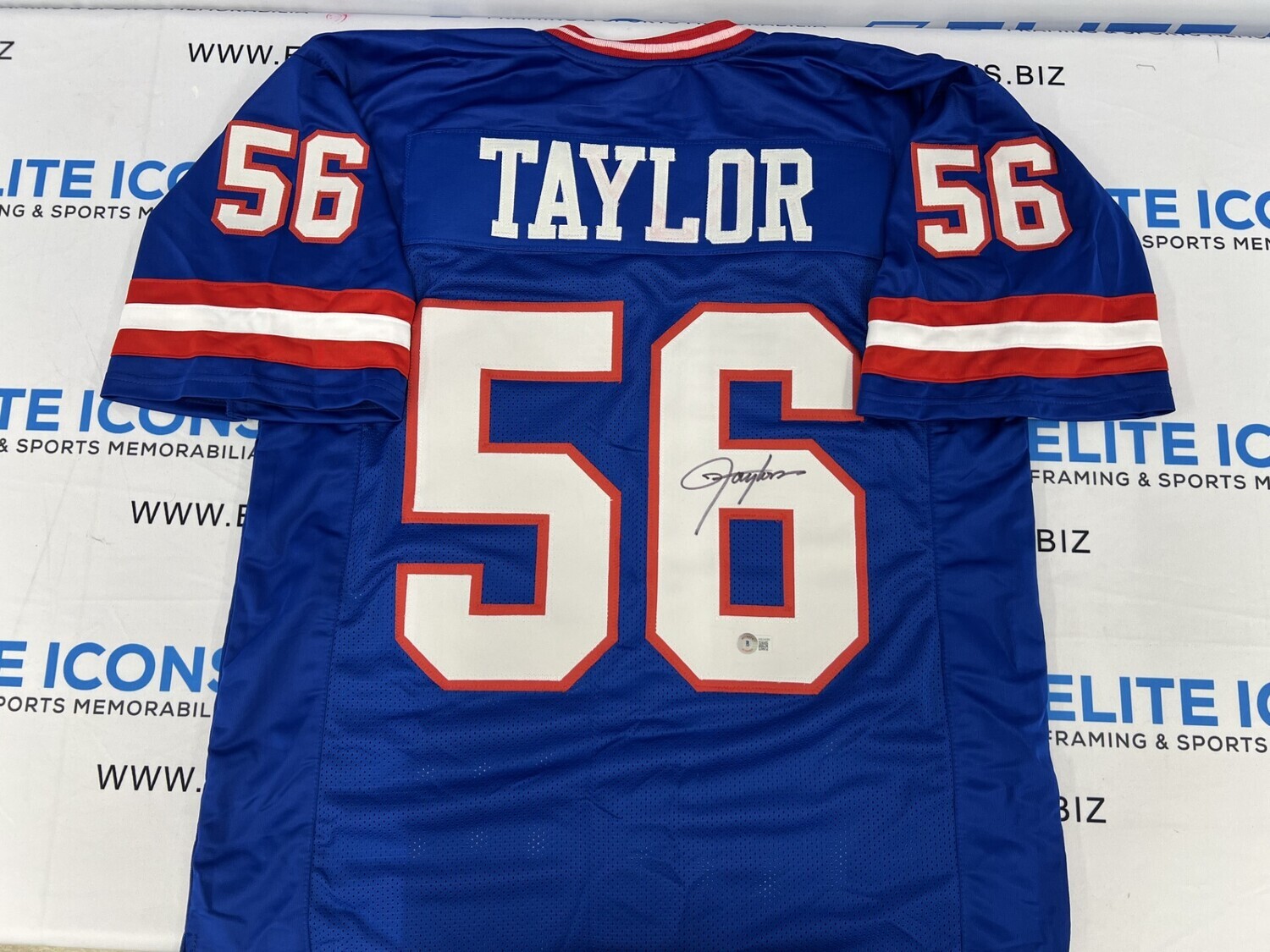 Lawrence Taylor Signed XL Custom Blue Jersey (Beckett COA)