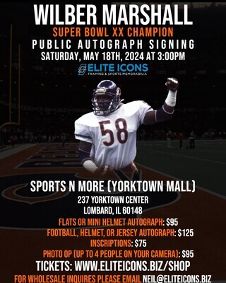 Wilber Marshall Flat or Mini-Helmet Autograph Ticket (Saturday, May 18th at 3pm)