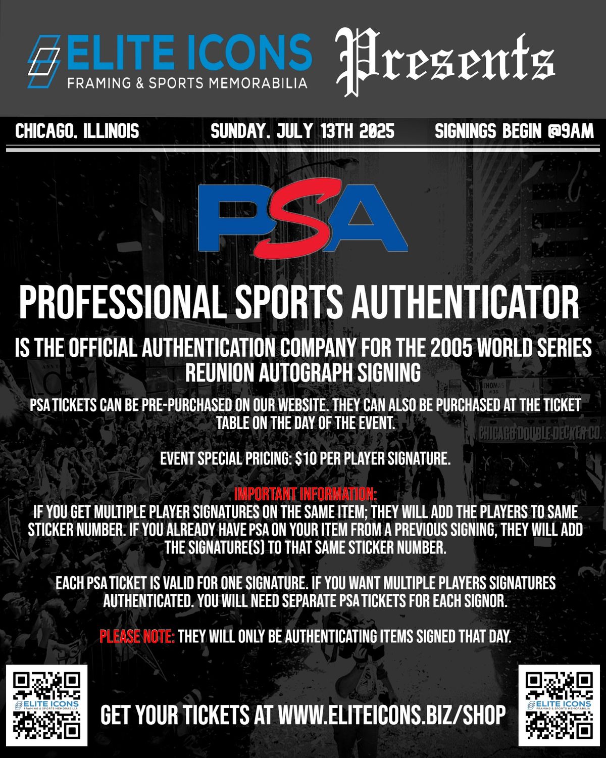PSA COA Ticket (Valid for ONE signature)