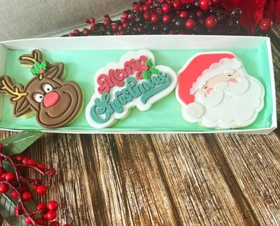 Rudolph, Santa and Merry cookie