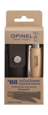 Opinel Classic zakmes N°08 Inox/hout opberghoesje van leder