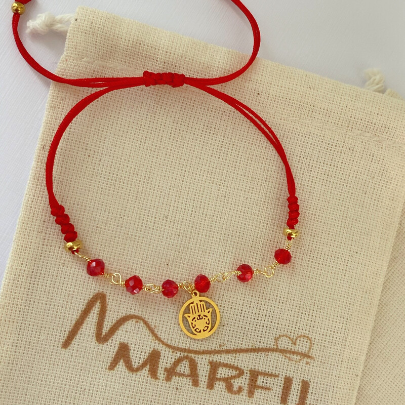 Pulsera Ximena - Mano Hamsa rojo