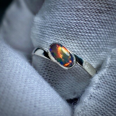 Semi Black Opal Silver Ring