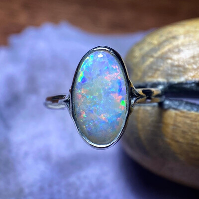 Oval Crystal Opal Silver Ring