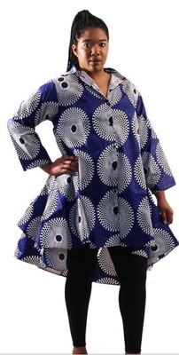 Ankara flare Hi-lo shirt/Blue