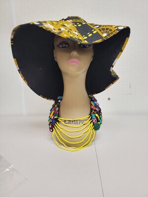 Ankara quilted button necklace with bead