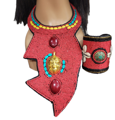 Red Beaded Rribal Choker set