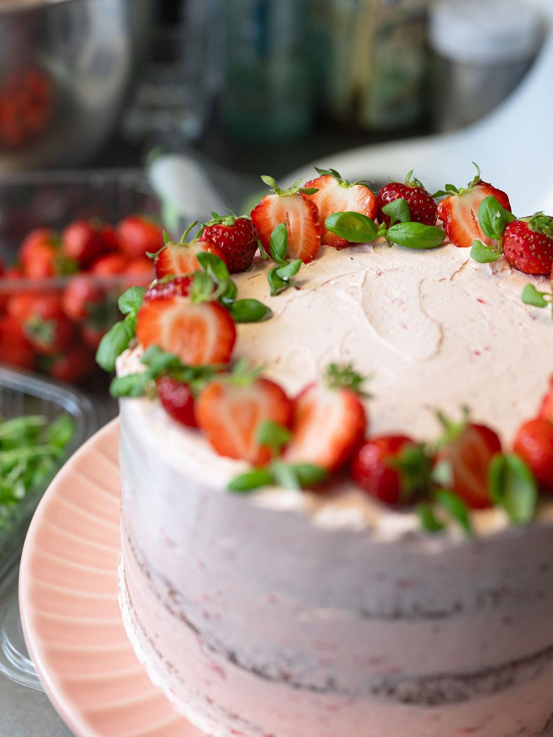 Strawberry basil cake