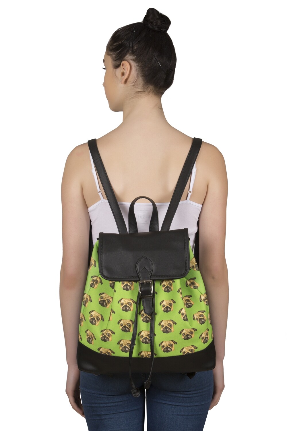Green backpack with Pug Print