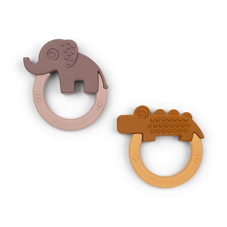 Done by deer - Silicone Teether - 2 Pack - Mustard/Powder