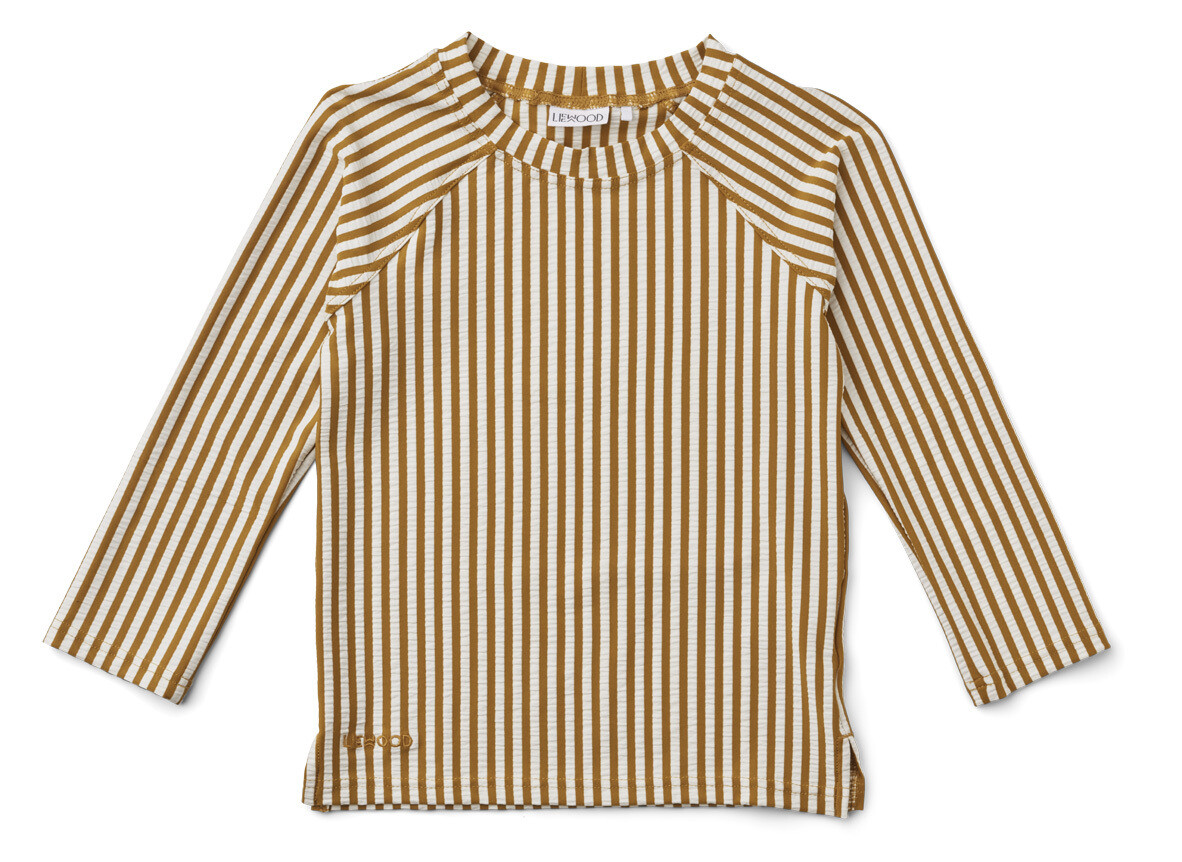 Liewood - Noah swim tee seersucker - Stripes Golden caramel/ white