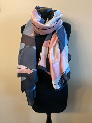 Sjaal roze-grijs 180 x 90 cm