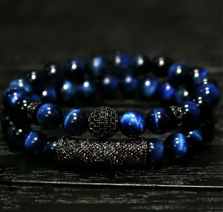 Set kralen armbanden blauw tijgeroog steen