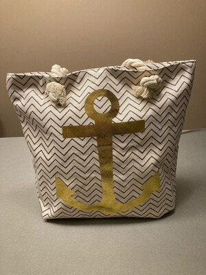 Strandtas met print anker goud-beige 44x38x15cm