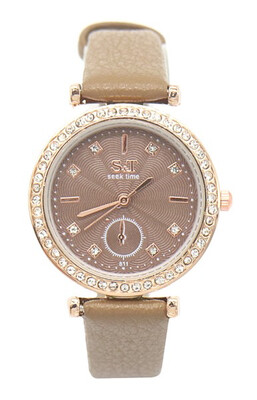Rond horloge dames met strass 32mm - camel
