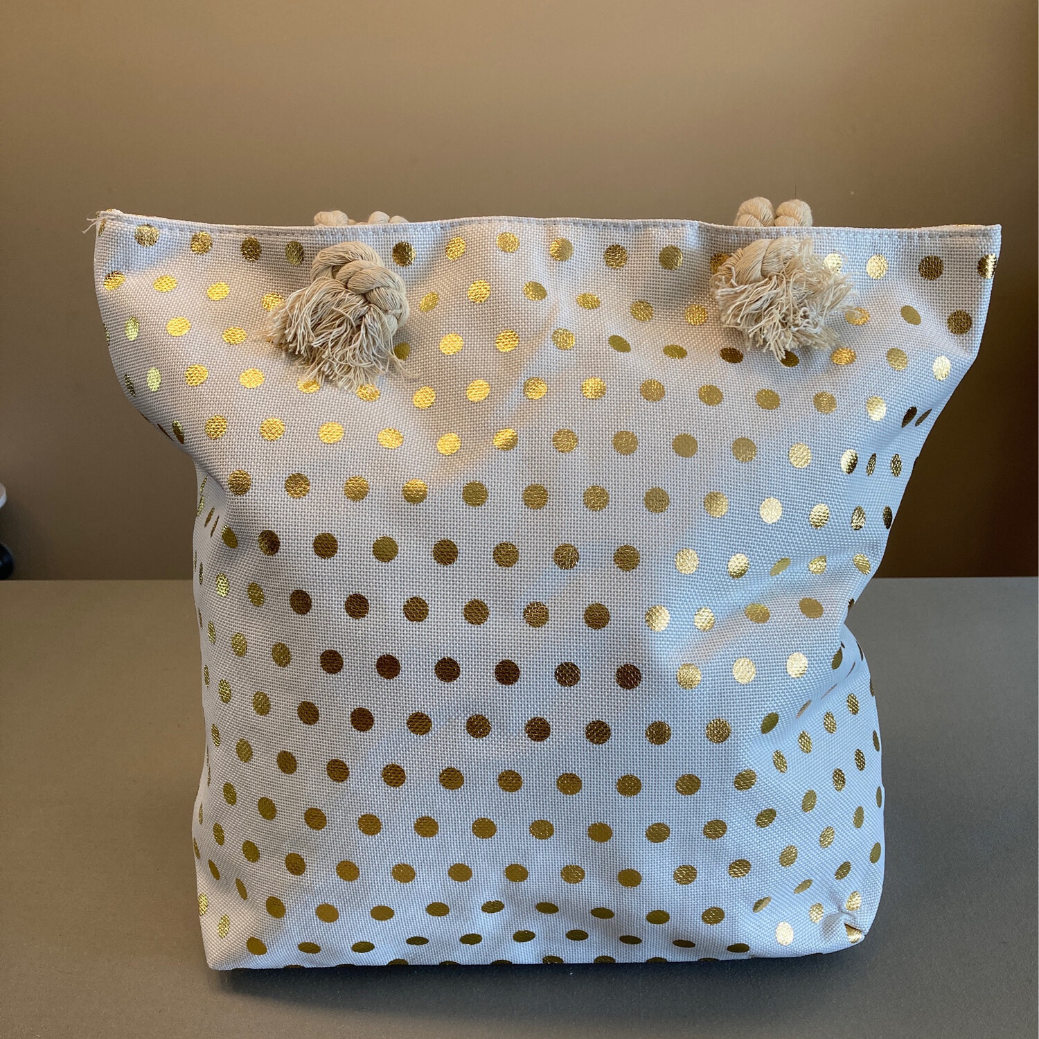 Strandtas dots goud 44x38x15cm