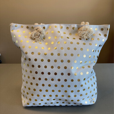 Strandtas dots goud 44x38x15cm