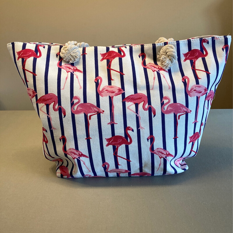 Strandtas met print flamingo roos-blauw 50x35x15cm