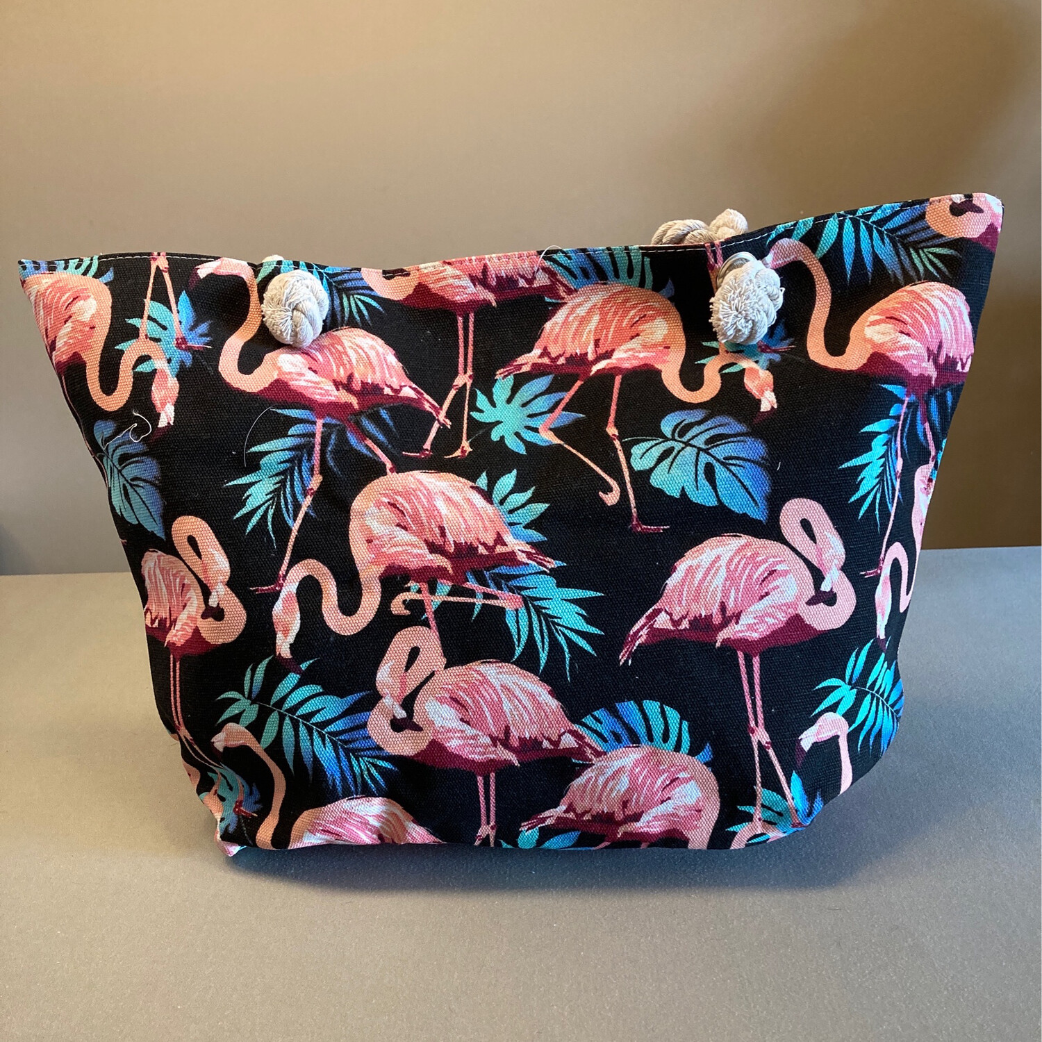 Strandtas met print flamingo gekleurd-zwart 50x35x15cm