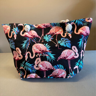 Strandtas met print flamingo gekleurd-zwart 50x35x15cm