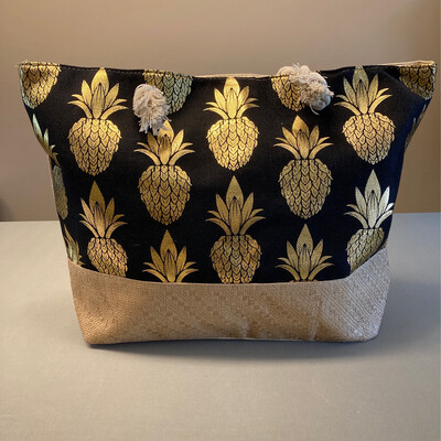 Strandtas met print ananas zwart-goud 55x40x15cm