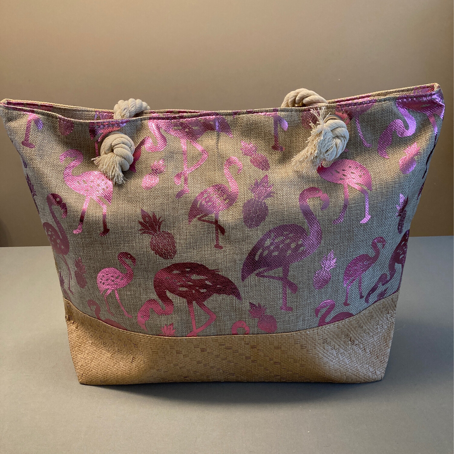 Strandtas met print flamingo roze 55x40x15cm