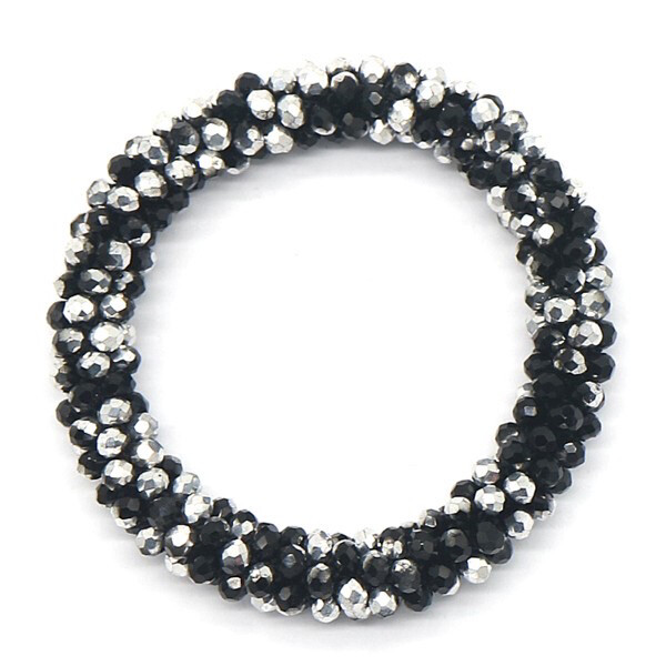 Bracelet with faceted glass beads black-silver