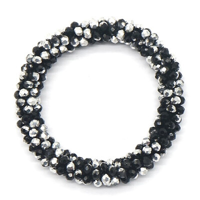 Bracelet with faceted glass beads black-silver