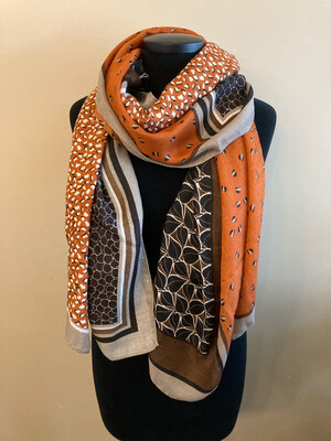 Sjaal met print bruin-oranje