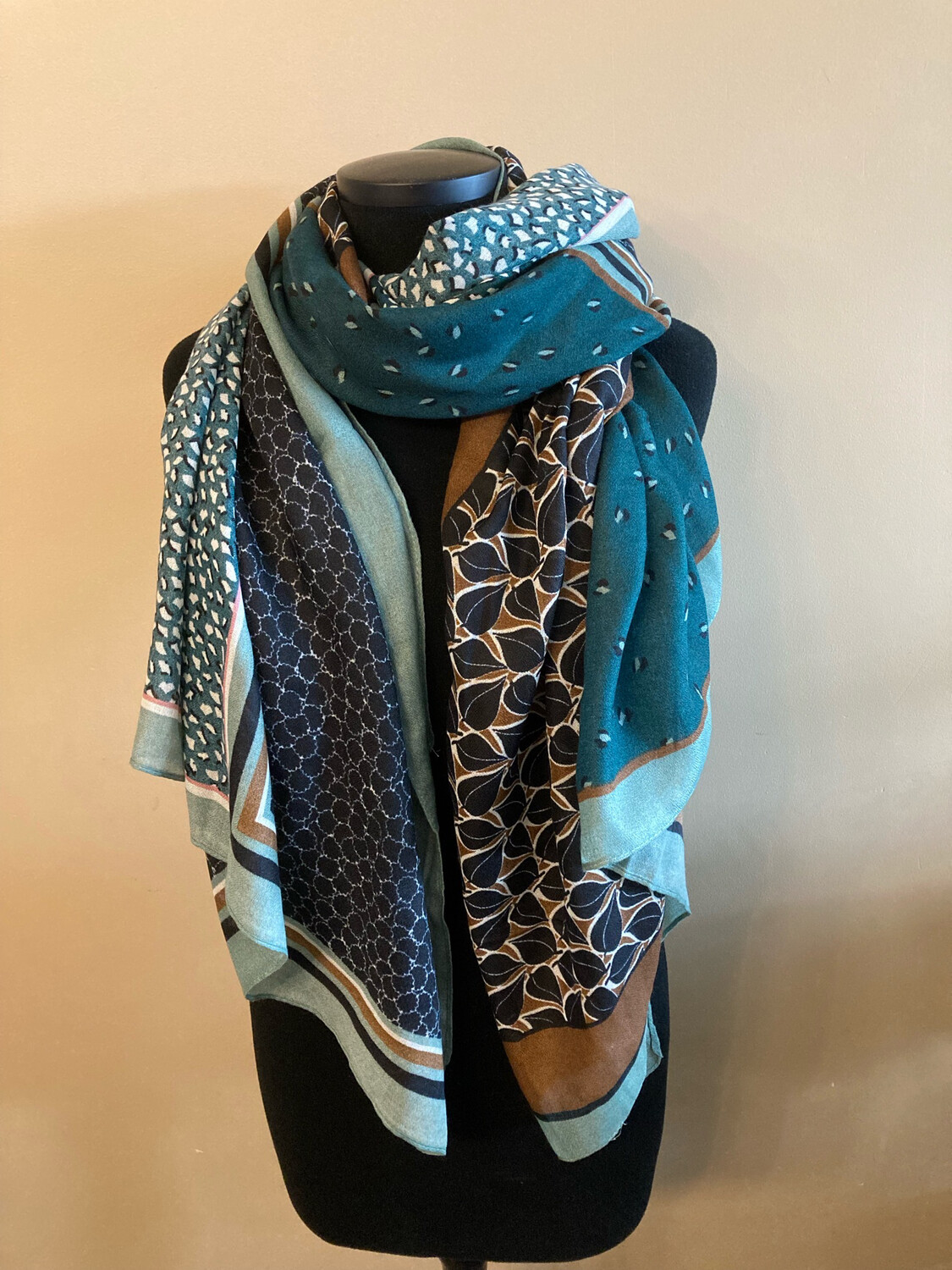 Sjaal met print groen-blauw-bruin