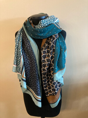 Sjaal met print groen-blauw-bruin