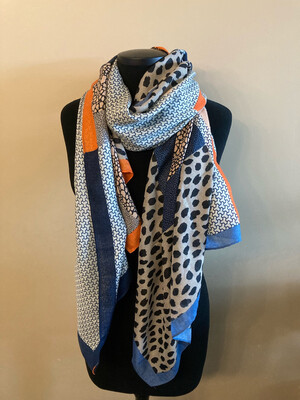 Sjaal met print grijs-oranje-blauw