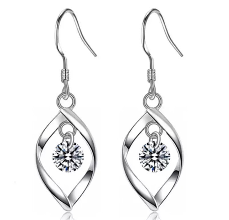 Oorbellen sterling zilver 925 druppel met kristal