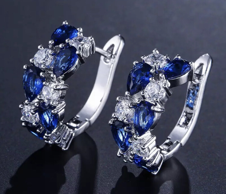 Grote oorbellen sterling zilver 925 blauw-wit kristal