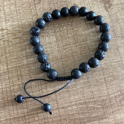 Natuursteen kralen armband koordjes lavasteen-onyx