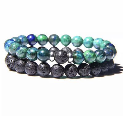 Set kralen armband lava zwart en jade lapis lazuli