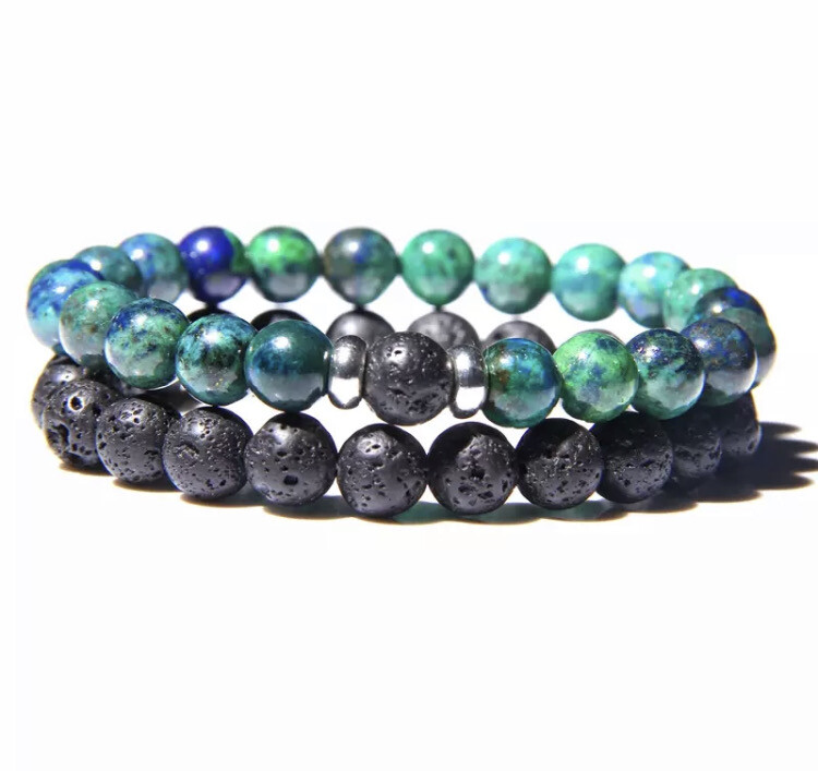 Set kralen armband lava zwart en jade lapis lazuli
