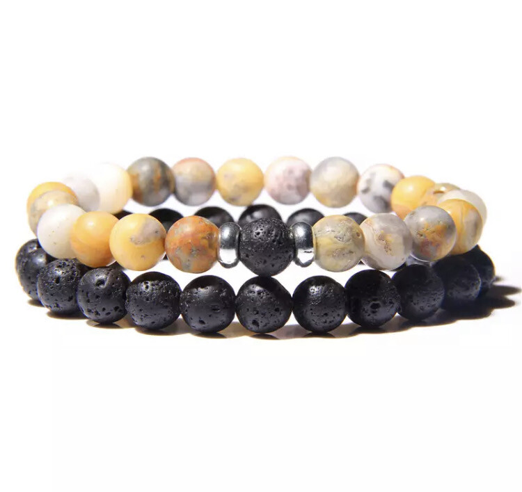 Set kralen armband lava zwart en crazy agate