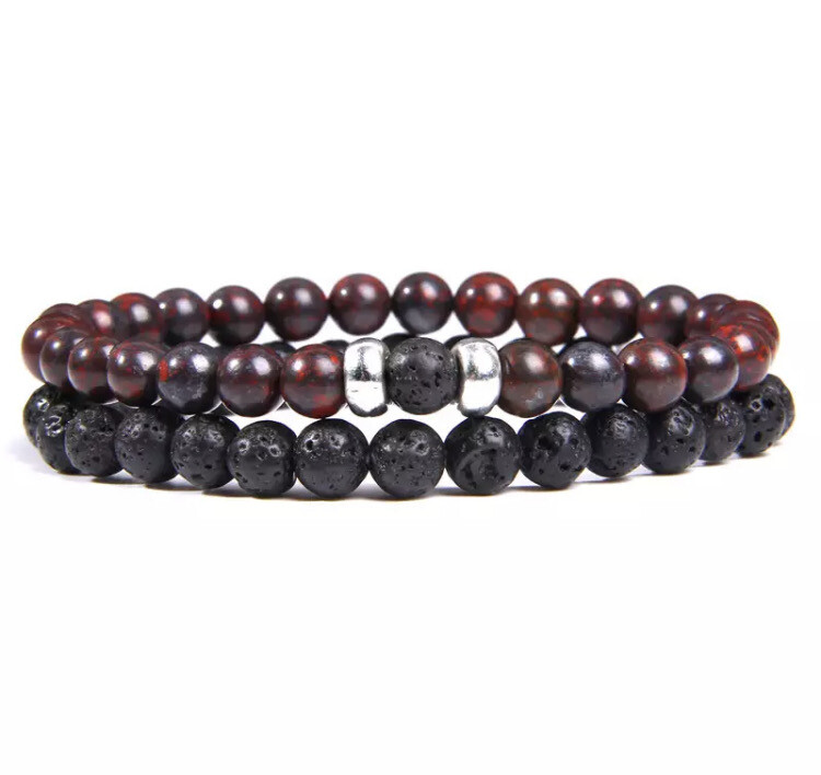 Set kralen armband lava zwart en redstone