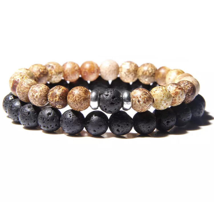 Set kralen armband lavasteen en litchi pattern
