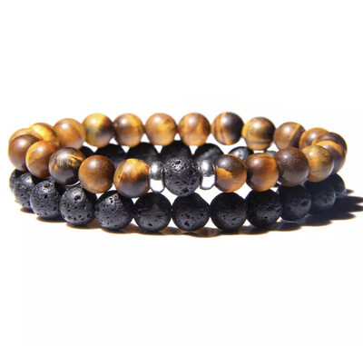 Set natuursteen kralen armband lava en tijgeroog