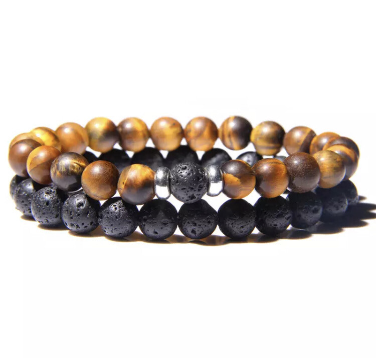 Set natuursteen kralen armband lava en tijgeroog