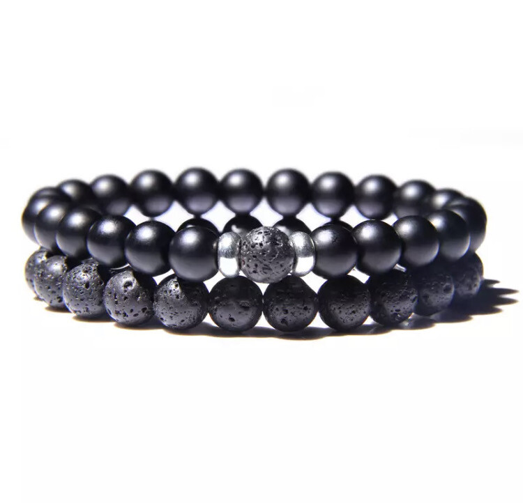 Set kralen armband lava zwart en onyx